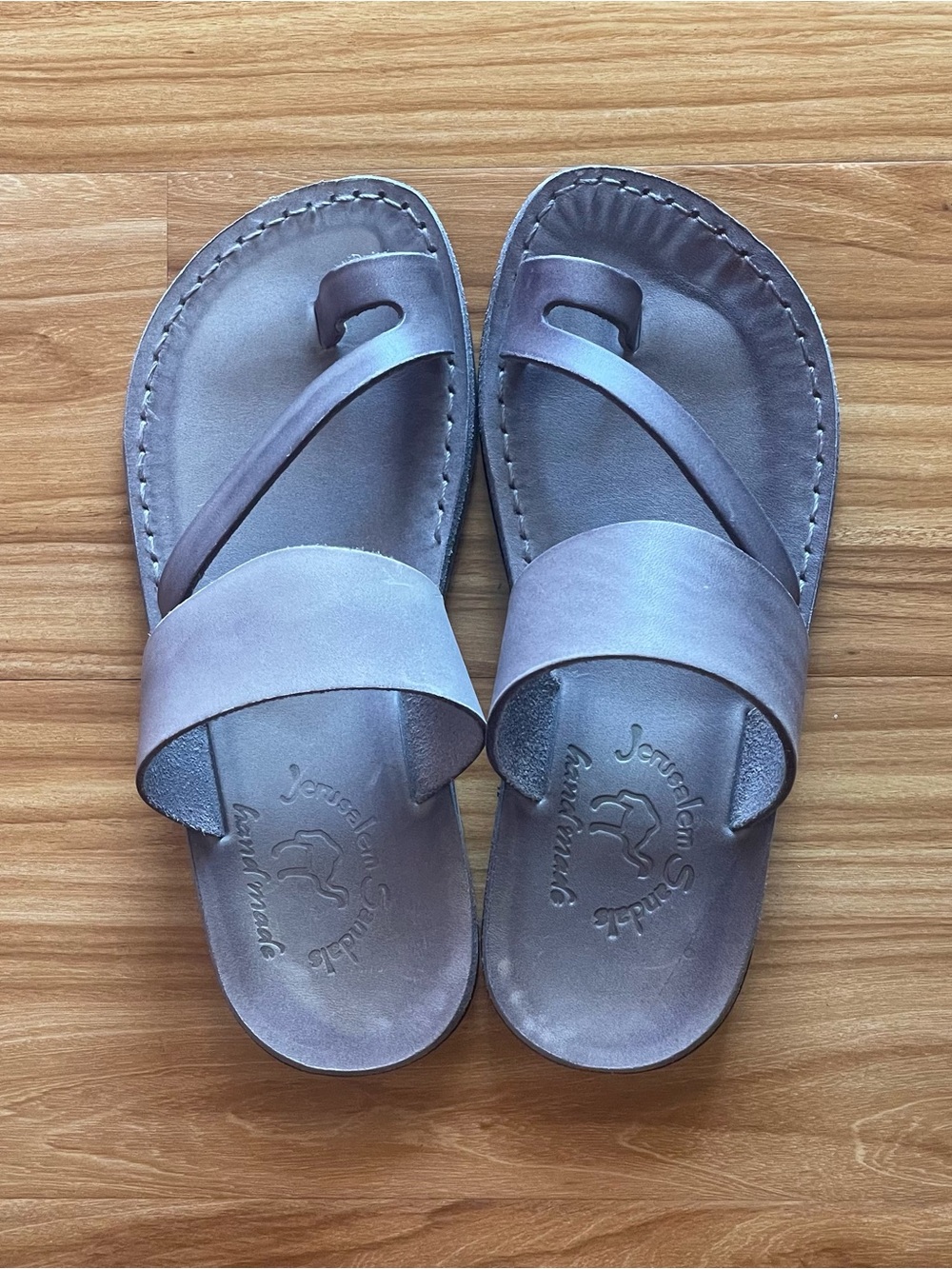 Handmade Leather Women's Slide Sandals in Bluish Grey